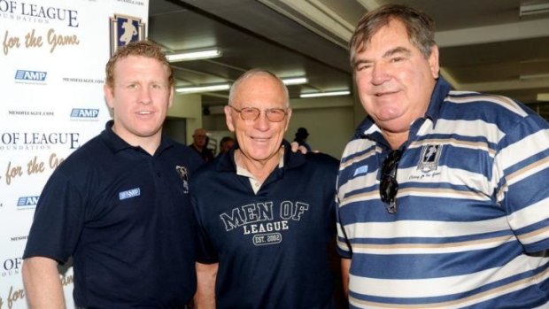Jim Hall (far right) at a Men of League function with Martin Cook (L) and Noel Bissett.