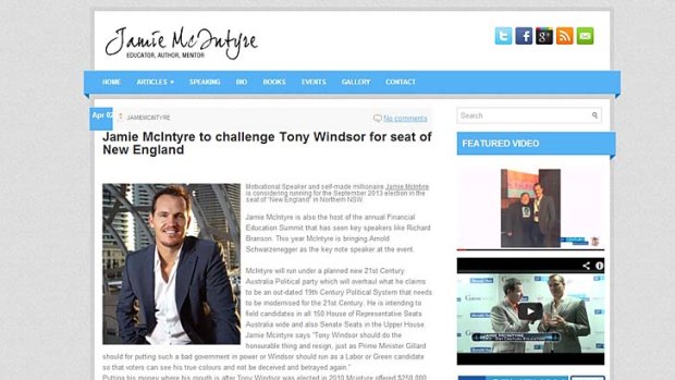 A screen shot of Jamie McIntyre's website.