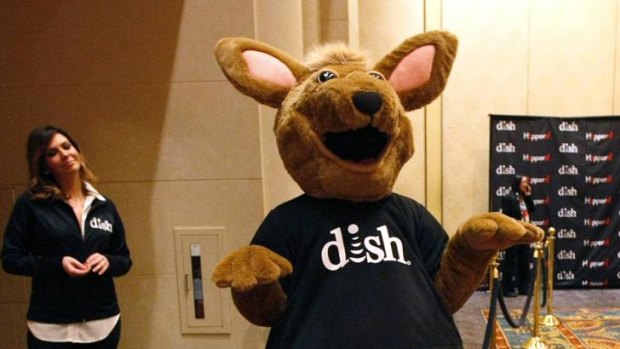 A kangaroo character poses at the DISH news conference.