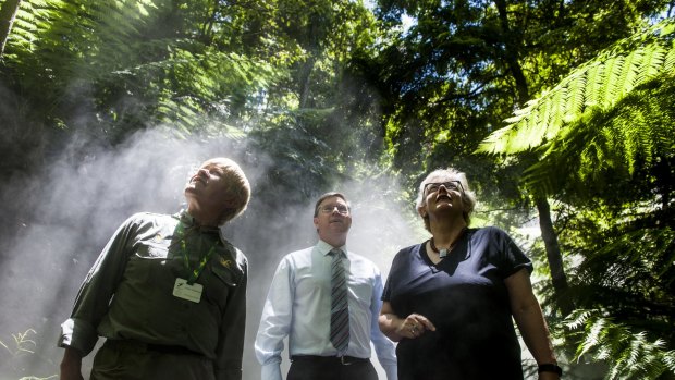 Australian National Botanic Gardens volunteer guide Jocelyn Fitzhardinge, General Manager Peter Byron and President of Friends Lesley Jackman are pleased that the gardens have received and eco certification from Ecotourism Australia.