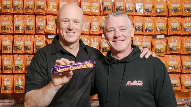 Robern Menz CEO Phil Sims, left, with Richard Sims, said: "As the new gatekeeper of Violet Crumble, we are aware of the responsibility that comes along with owning a brand so highly regarded in the Australian market place."