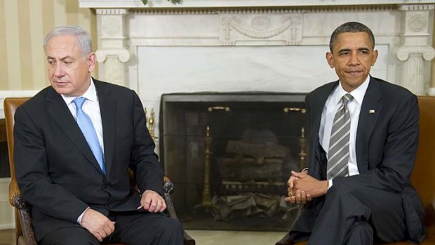 Israeli Prime Minister Benjamin Netanyahu, left, and US President Barack Obama meet in the Oval Office of the White House before Obama's speech.