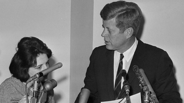 'A true pioneer': Thomas with then-US President John F. Kennedy at a press conference at the White House in May 1963.