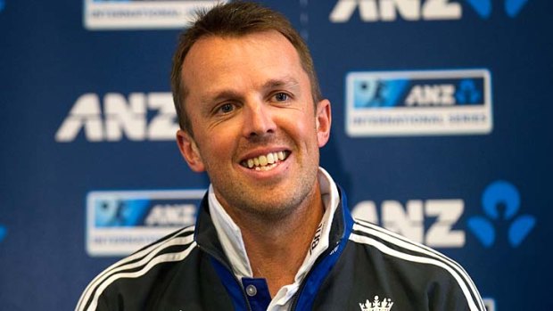 Graeme Swann speaks to the media about his injured elbow in Dunedin on Wednesday.