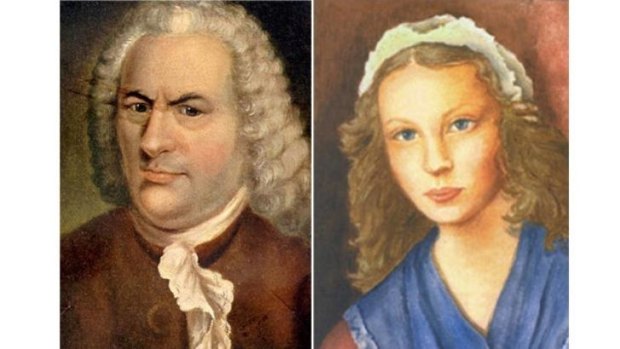 Claims Bach's second wife wrote major works: Illustrations of Johann Sebastian Bach and wife Anna Magdalena.
