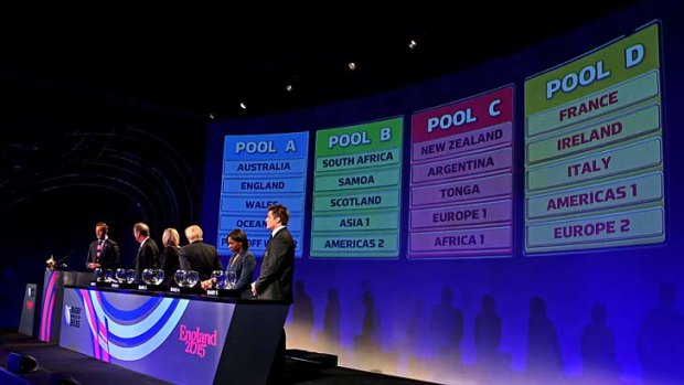 The 2015 World Cup rugby draw in progress.