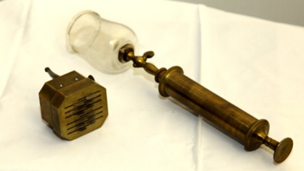 Early examples of bloodletting equipment, such as this 19th-century scarifying kit in its original wooden case, are now in demand.