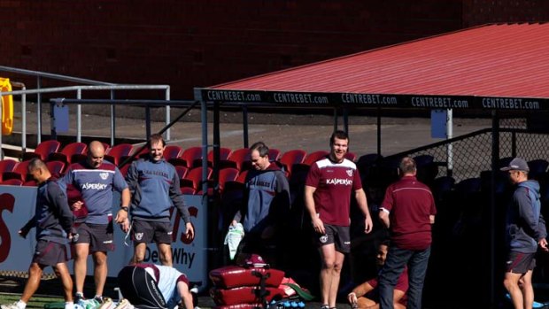 Back in play &#8230; the Sea Eagles trained behind closed doors at Brookvale Oval yesterday.