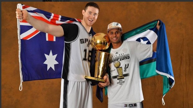 Proud as punch: Australia's 2014 NBA championship winners, Aaron Baynes and Patty Mills 
