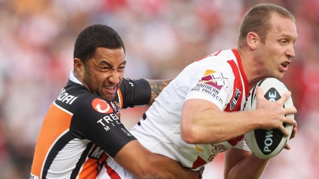 Ben Hornby attempts to evade the attentions of Benji Marshall last week.