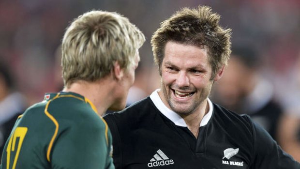 Best of the best: New Zealand's captain Richie McCaw with his South African counterpart Jean de Villiers.