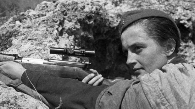 Red Army sniper Lyudmila Pavlichenko defends Sevastopol from the Nazis on June 6, 1942.