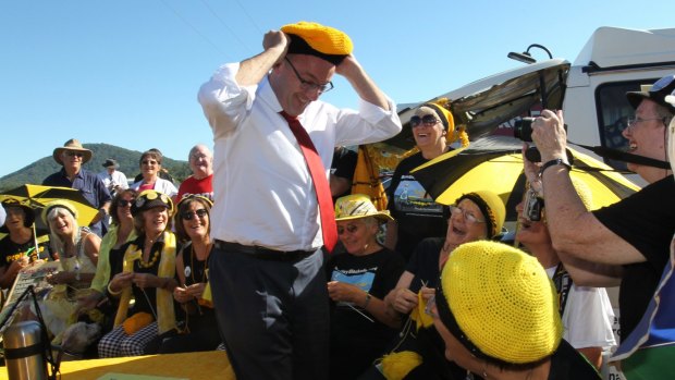 Labor Leader Luke Foley at the site of last year's Bentley Blockade with members of the knitting nannas. 