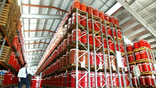 Stored drums of low-level radioactive waste at Lucas Heights in Sydney.