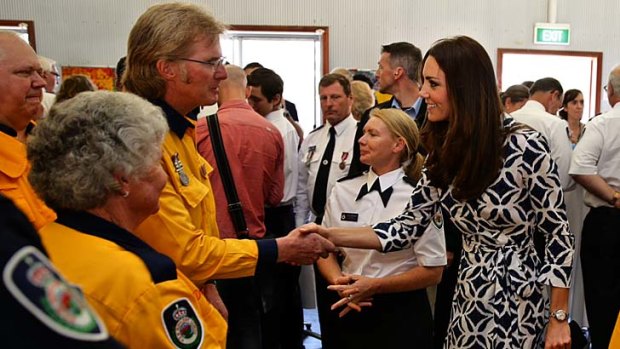The Duchess greets some of the first responders who fought last October's bushfires.