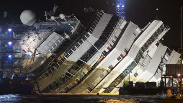 In an unprecedented maritime salvage operation, engineers on Monday gingerly wrestled the hull of the shipwrecked Costa Concordia off the Italian reef where the cruise ship has been stuck since January 2012.