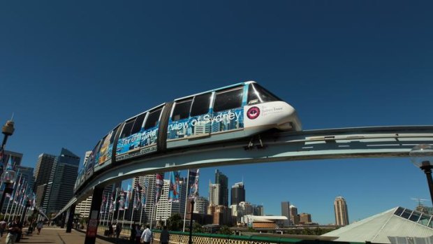 Going nowhere ... Sydney's monorail traverses Pyrmont Bridge in Darling Harbour.