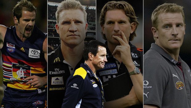 The AFL has inducted (from left) Mark Ricciuto, Nathan Buckley, James Hird and Michael Voss into its hall of fame, but there has been no such honour for Eagles coach John Worsfold. <I>Graphic: Liam Phillips</i>