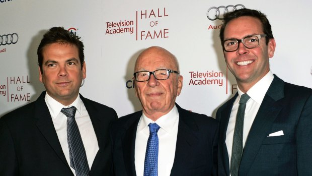 Rupert Murdoch, centre, and his sons, Lachlan, left, and James, will soon decide the fate of Fox News' Bill O'Reilly. 