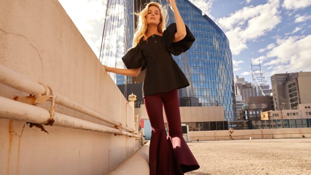 Ellery top, $1050, and pants, $1295. Tony Bianco “Davis” boots, $220