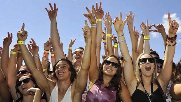 Cheers and fears: Some of the 50,000 fans the Future Music Festival attracted to Randwick racecourse on Saturday.