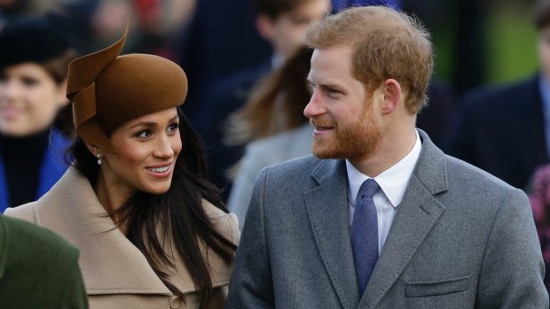 Prince Harry and his fiancee Meghan Markle arrive to attend the traditional Christmas Day service, at St. Mary Magdalene Church in Sandringham, England.