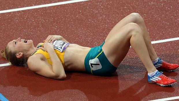 Sore &#8230; Sally Pearson after winning gold in London.
