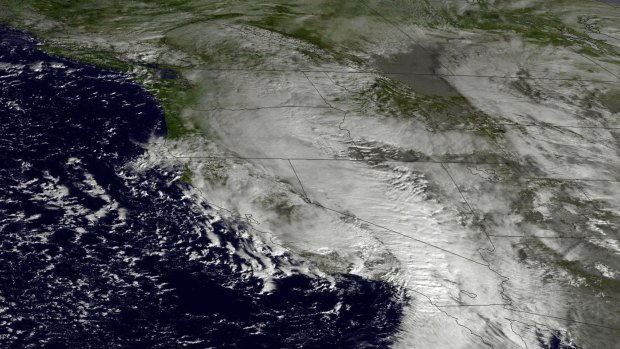 Wintry blast: A satellite image of the Pacific storm hitting drought-stricken California.