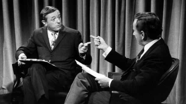 Point-scoring: William F. Buckley (left) and Gore Vidal in one of their television debates, from the documentary Best of Enemies.