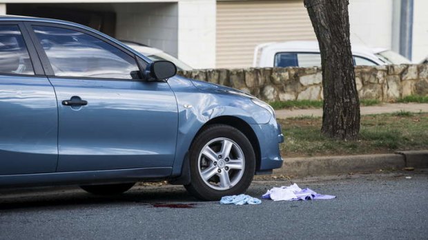 Blood and clothing at the scene of a serious hit and run on Henty Sreet in Braddon overnight.