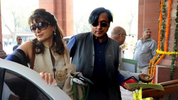 Found dead: Sunanda Pushkar Tharoor, pictured here with her husband.