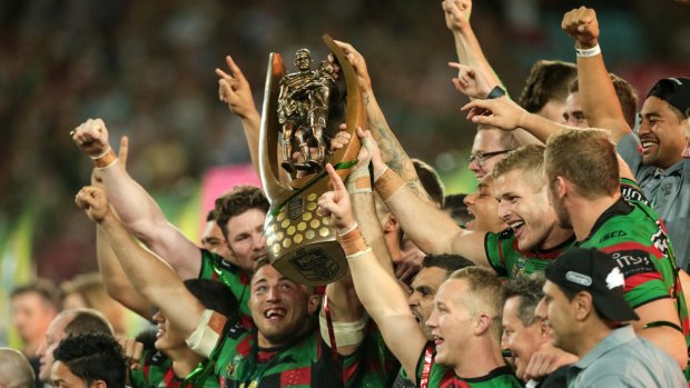 Pride before the fall: The Rabbitohs after their victory in the 2014 grand final.