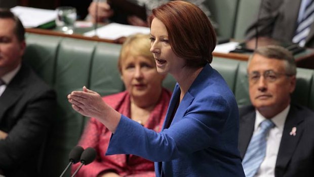 No holding back ... Prime Minister Julia Gillard replies to Opposition Leader Tony Abbott's motion to dismiss the Speaker Peter Slipper.
