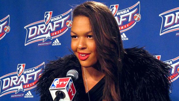 Second pick ... Liz Cambage addresses reporters after being drafted.