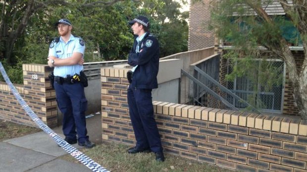 The crime scene at River Terrace, Kangaroo Point, where a 27-year-old woman was stabbed.