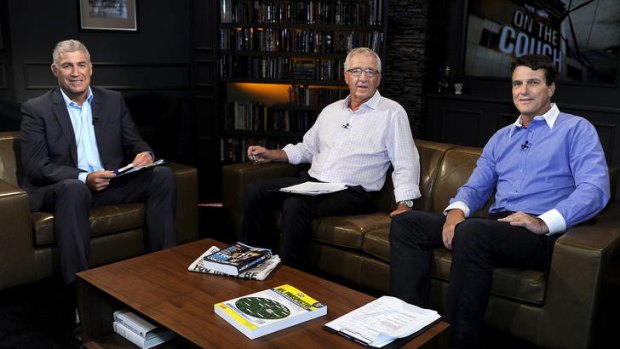 Mike Sheahan (centre) continues to be involved with AFL through the Fox Footy channel.