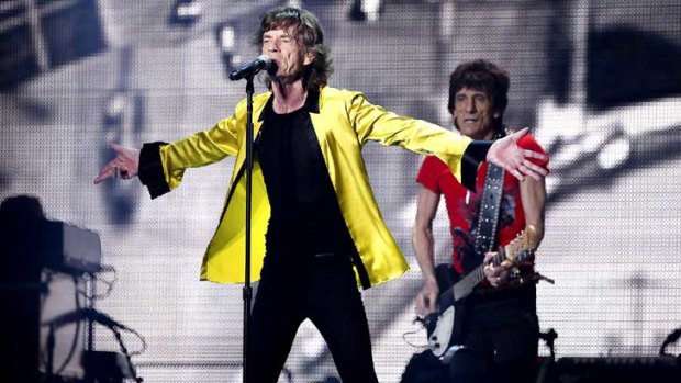 Mick Jagger (L) and Ronnie Wood perform during a concert in Shanghai.