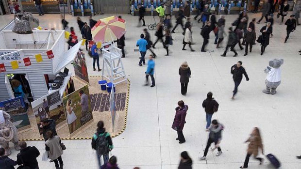 A pop-up beach was used to launch the campaign at London's busy Waterloo Station.