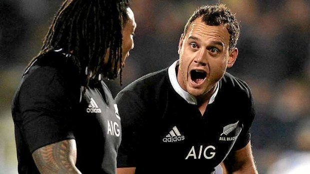 Israel Dagg celebrates during the second Test against France in Christchurch on Saturday night.