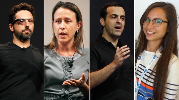 Modern family: Google co-founder Sergey Brin, his estranged wife Anne Wojcicki; Android vice president Hugo Barra; and Google Glass marketing manager Amanda Rosenberg.