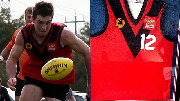 Josh Henderson in action and a framed jumper that honours his career with Mosman Park.