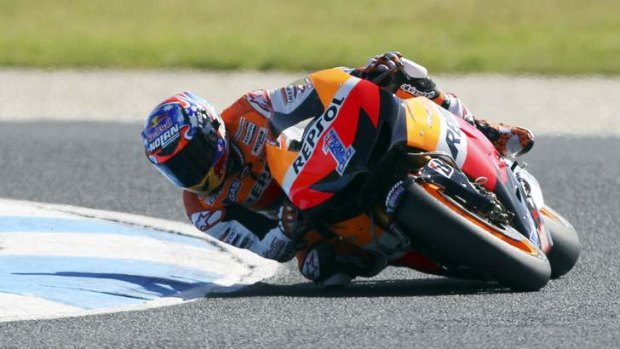 Australian Casey Stoner in action at his stomping ground of the Australian Motorcycle Grand Prix at Phillip Island.