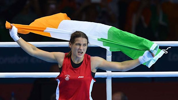 Pride of Ireland ... Katie Taylor celebrates defeating Sofya Ochigava.