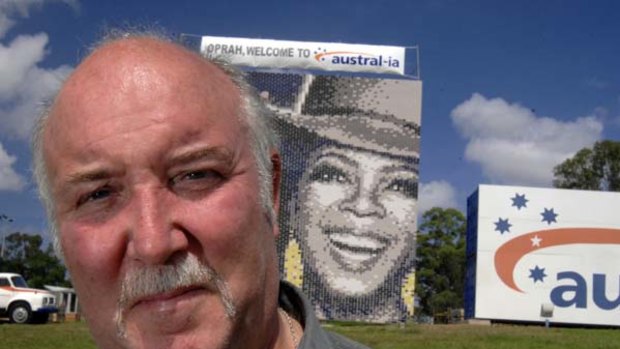 She's behiiind you ... already ubiquitous before she got to Australia, Oprah is now (wait for it) u-brick-uitous. At least, she is at Horsley Park, where John Langan, pictured, and two other bricklayers from Austral bricks spent six days building an enormous 100-square-metre mural.