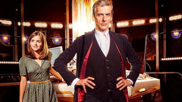 Peter Capaldi as Doctor Who, with Jenna Coleman.