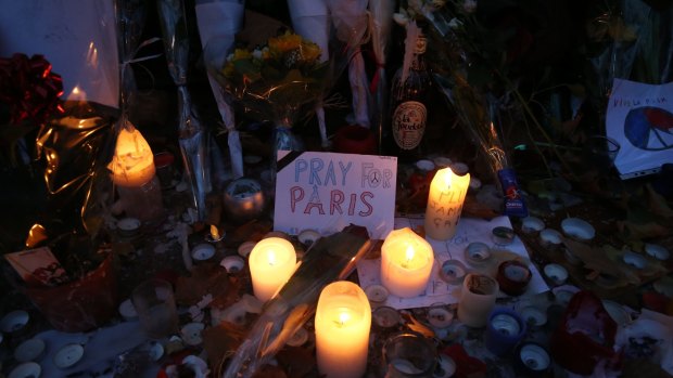 The memorial site opposite the Bataclan concert hall.