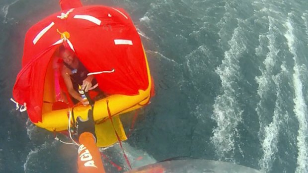 A 54-year-old fishing boat skipper is found in a small inflatable life raft off the Gold Coast.