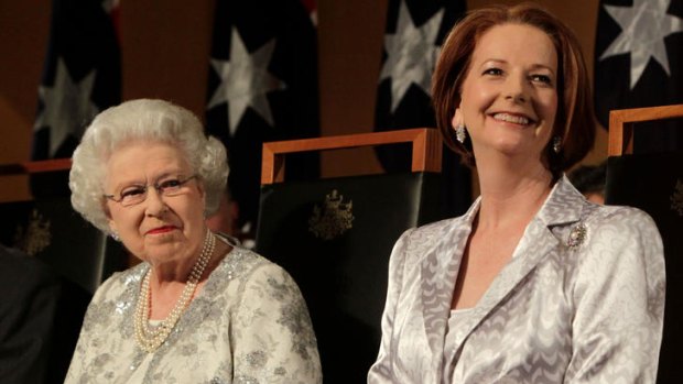 Regal fodder ... the Queen and Prime Minister Julia Gillard at Parliament House in Canberra.