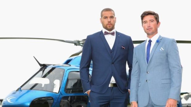 Lance Franklin and Harry Kewell strike a pose at Flemington. 