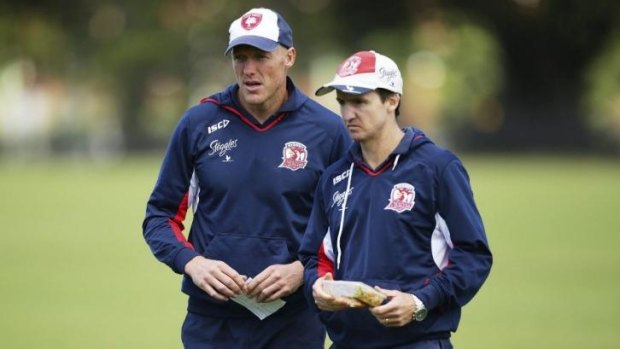 Craig Fitzgibbon with fellow Roosters assistant coach Jason Taylor.